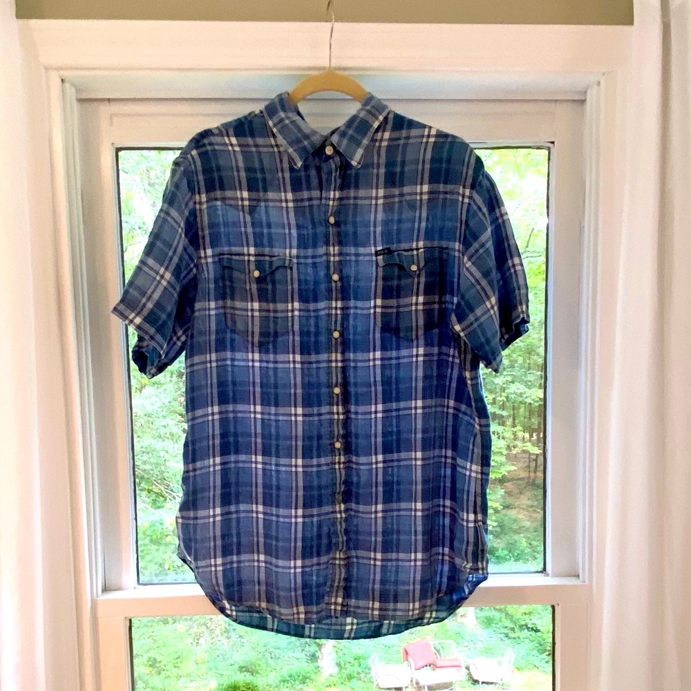 Polo Ralph Lauren Short Sleeve Blue Plaid Shirt Size Large
